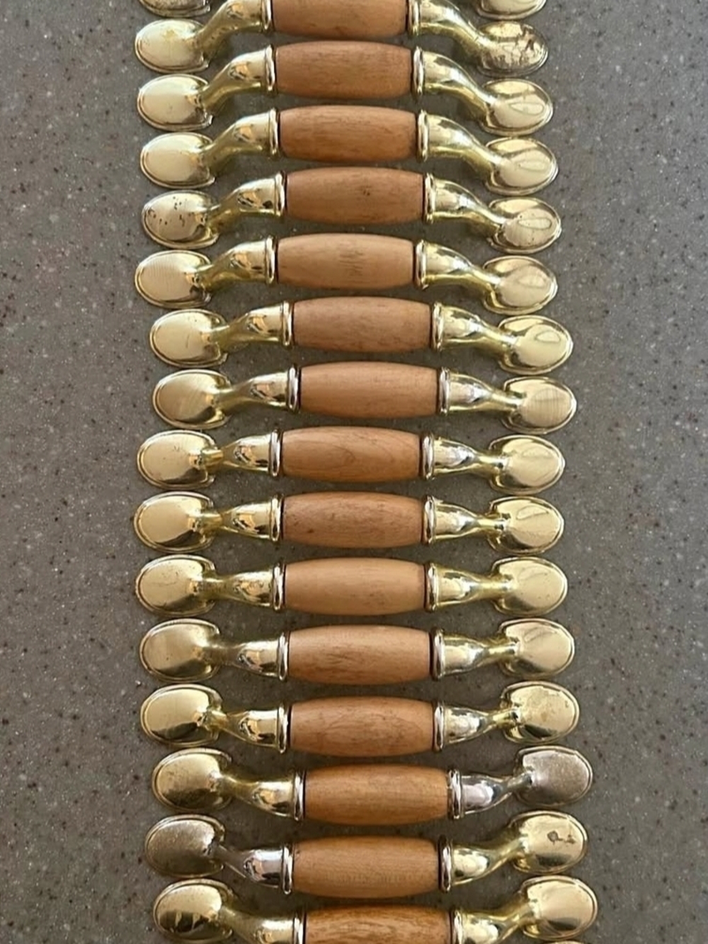 Brass and Wood Cabinet Pulls - Row of Matching Drawer Handles